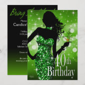 Breng de Bling Sparkle 40th Birthday | groen Kaart (Voorkant / Achterkant)