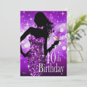 Breng de Bling Sparkle 40th Birthday | paars Kaart (Staand voorkant)