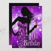 Breng de Bling Sparkle 40th Birthday | paars Kaart (Voorkant / Achterkant)