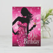 Breng de Bling Sparkle 50e verjaardag | fuchsia Kaart (Staand voorkant)