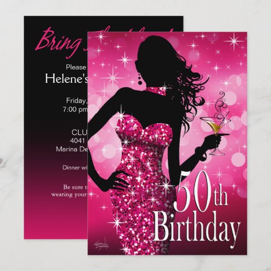 Breng de Bling Sparkle 50e verjaardag | fuchsia Kaart (Voorkant / Achterkant)