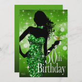 Breng de Bling Sparkle 50th Birthday | groen Kaart (Voorkant / Achterkant)