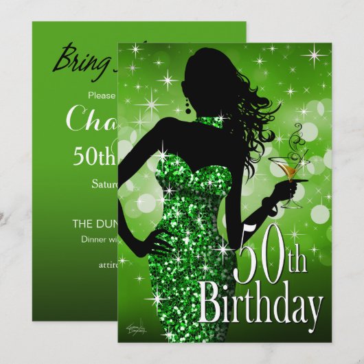 Breng de Bling Sparkle 50th Birthday | groen Kaart (Voorkant / Achterkant)