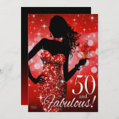 Breng de Bling Sparkle 50th Birthday | rood Kaart (Voorkant / Achterkant)