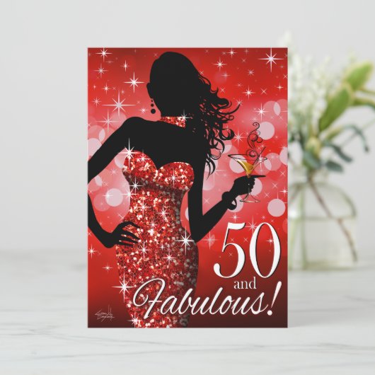 Breng de Bling Sparkle 50th Birthday | rood Kaart (Staand voorkant)