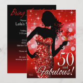 Breng de Bling Sparkle 50th Birthday | rood Kaart (Voorkant / Achterkant)