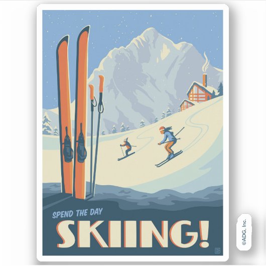 Breng de dag skiën  sticker (Voorkant)