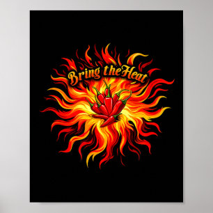 Breng de hitte pittige chilipeper vlam heet eten poster