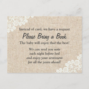 Breng een Baby shower van het Boek Rustic Lace Bur Uitnodiging Briefkaart