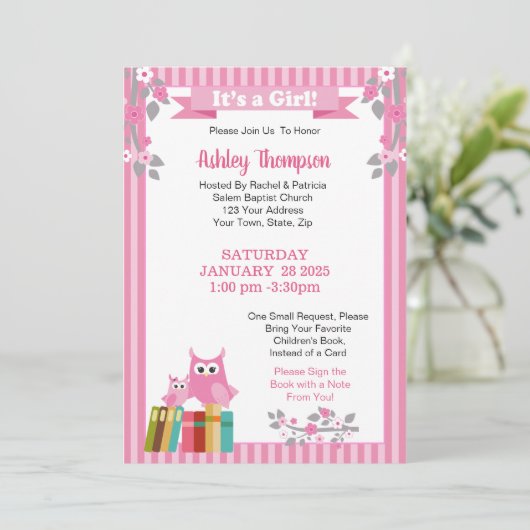 Breng een Baby shower van het Boekroze Etiket Kaart (Staand voorkant)