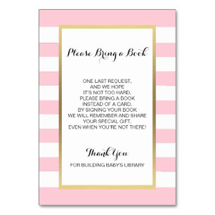 Breng een boek aan - Stripes roze GIRL-Baby shower Kaart