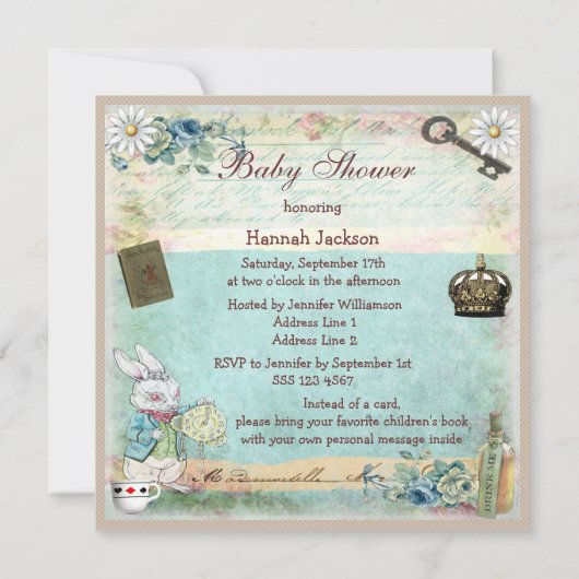 Breng een boek Alice in het Baby shower van Wonder Kaart (Achterkant)