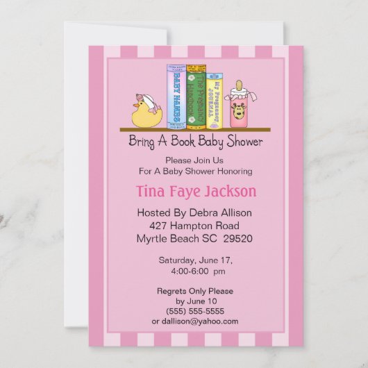 Breng een Boek Baby shower Uitnodiging (Meisje) (Voorkant)