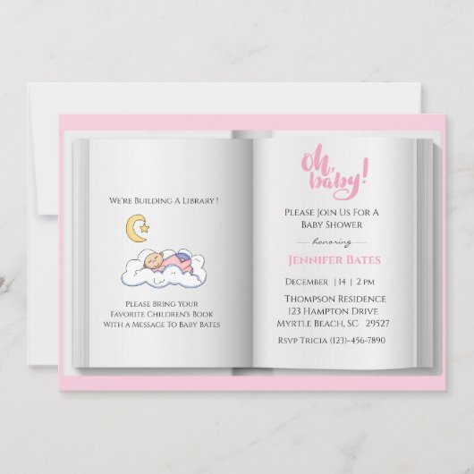 Breng een Boek Baby shower Uitnodiging (Meisje) (Voorkant)