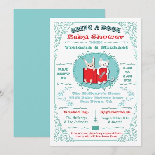 Breng een boek bibliotheek Baby Shower uitnodiging (Voorkant / Achterkant)