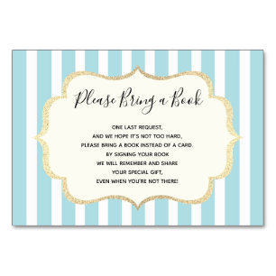 Breng een boek - Blauw Wit Stripes BOY Baby shower Kaart