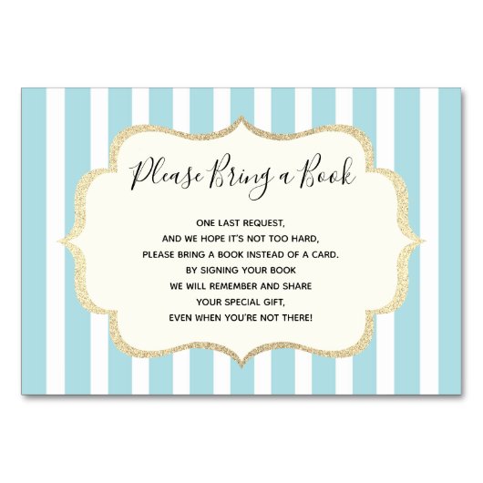 Breng een boek - Blauw Wit Stripes BOY Baby shower Kaart (Voorkant)