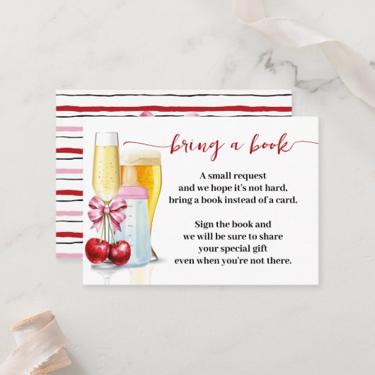 Breng een boek Bubbles Cherry Baby shower Insert Plaatskaartje (Voorkant / Achterkant in situ)