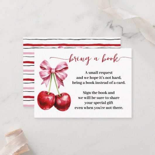 Breng een boek Cherry Coquette Baby shower Insert Plaatskaartje (Voorkant / Achterkant in situ)