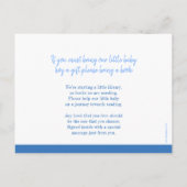 Breng een boek hobbelpaard babyshower blauwe kaart (Achterkant)