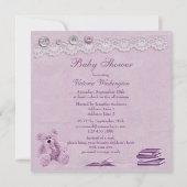 Breng een Boek Lila Teddy Baby shower Kaart (Achterkant)