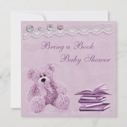 Breng een Boek Lila Teddy Baby shower Kaart (Voorkant)