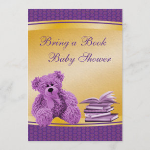 Breng een boek Paars Teddy & Hearts Baby shower Kaart