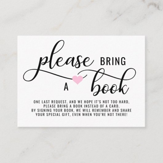 BRENG EEN BOEK Roze Baby shower VAN het Hart Informatiekaartje (Voorkant)