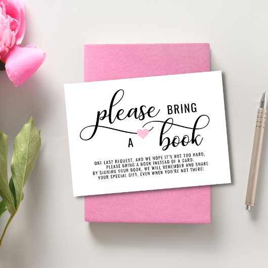 BRENG EEN BOEK Roze Baby shower VAN het Hart Informatiekaartje