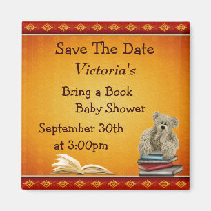 Breng een boek Teddy Baby shower Save the Date Magneet