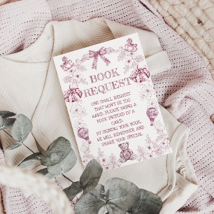 Breng een boek Toile Floral Frans roze Baby shower Informatiekaartje