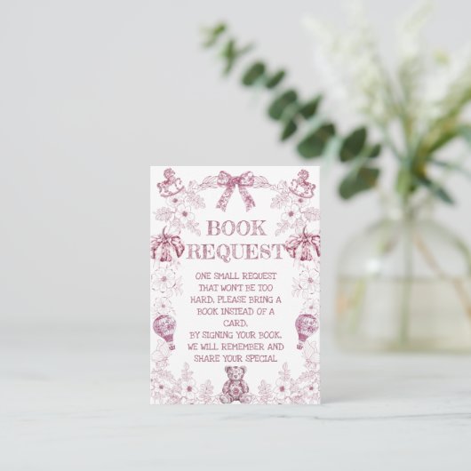 Breng een boek Toile Floral Frans roze Baby shower Informatiekaartje (Staand voorkant)