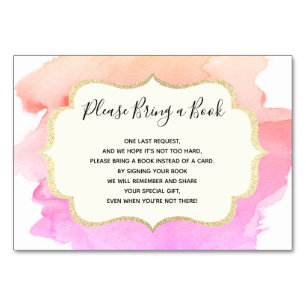 Breng een boek - Waterverf roze GIRL Baby shower Kaart