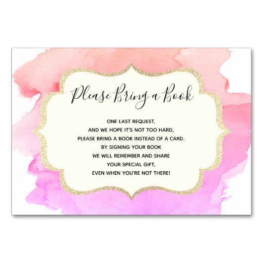 Breng een boek - Waterverf roze GIRL Baby shower Kaart (Voorkant)