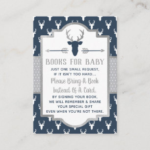 Breng een boekenkaart, Woodland Deer, Baby shower Informatiekaartje