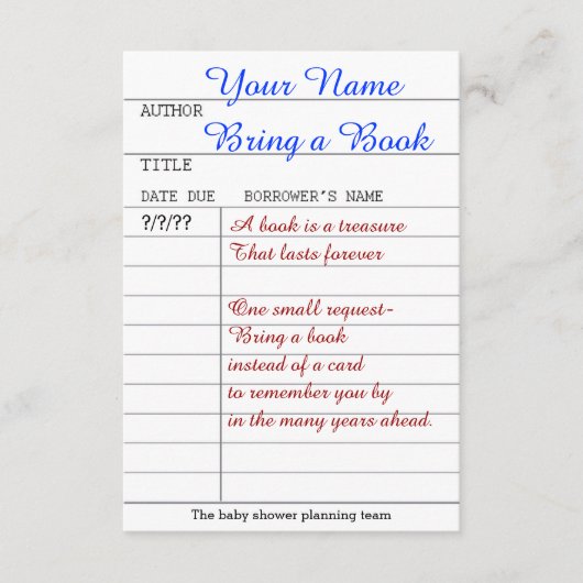 Breng een boektussenvoegsel informatiekaartje (Voorkant)