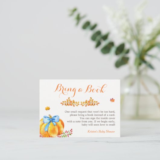 Breng een Herfst Pumpkin Boy Baby shower voor het  Informatiekaartje (Staand voorkant)