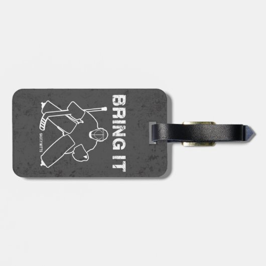 Breng het Hockey Goalie Hockey Bag op grijze grung Bagagelabel (Achterkant horizontaal)