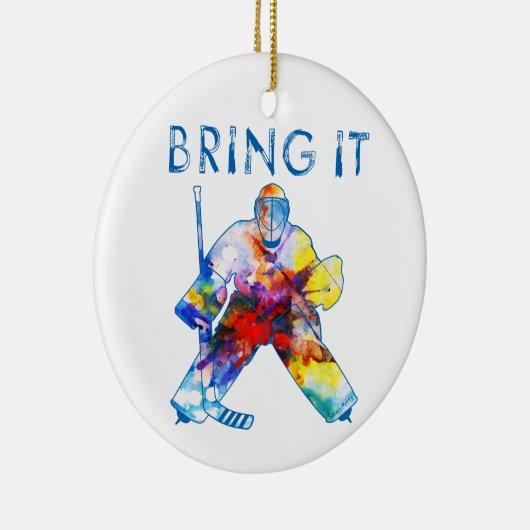 Breng het Hockey Goalie Waterverf kerst Keramisch Ornament (Rechts)