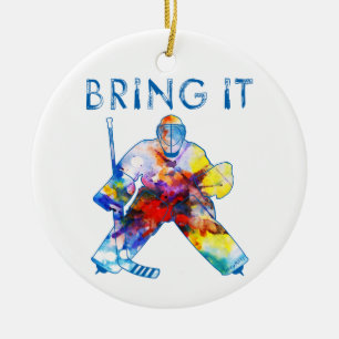 Breng het Hockey Goalie Waterverf kerst Keramisch Ornament