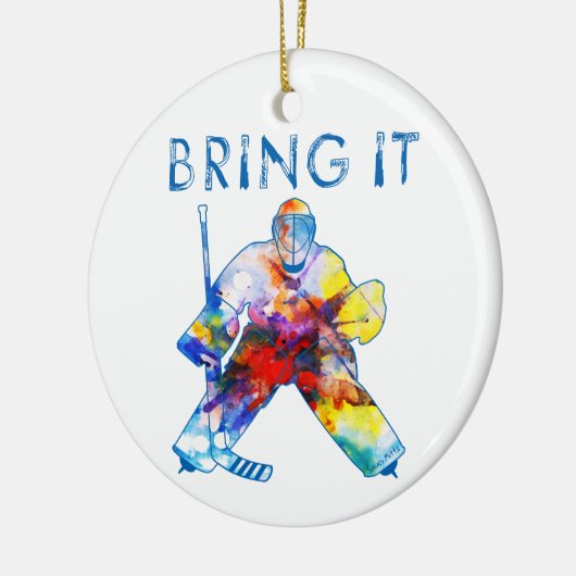 Breng het Hockey Goalie Waterverf kerst Keramisch Ornament (Links)