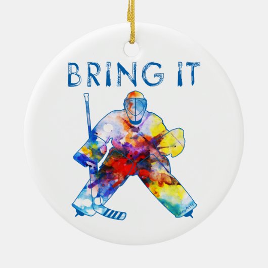 Breng het Hockey Goalie Waterverf kerst Keramisch Ornament (Achterkant)