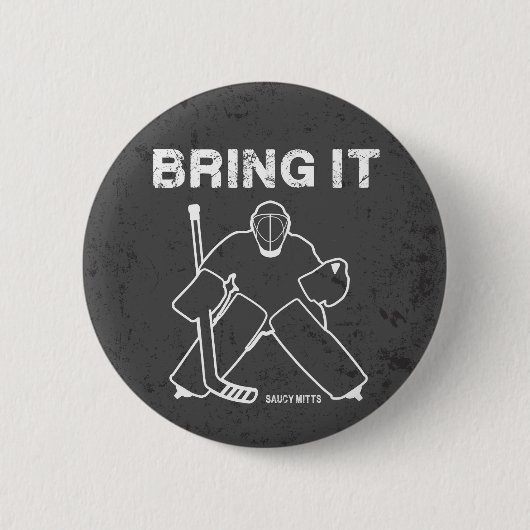 Breng het ijshockeydoelman ronde button 5,7 cm (Voorkant)