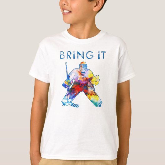 Breng het ijshockeydoelman waterverf jeugd t-shirt (Voorkant)