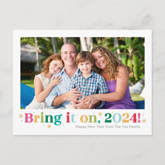 Breng het maar op Gelukkig Nieuwjaar Fotokaart Feestdagenkaart (Voorkant)