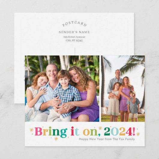 Breng het maar op Twee foto's Gelukkig Nieuwjaar a Feestdagenkaart (Voorkant / Achterkant)