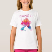 Breng het meisjes roze ijshockey keeper waterverf t-shirt (Voorkant)
