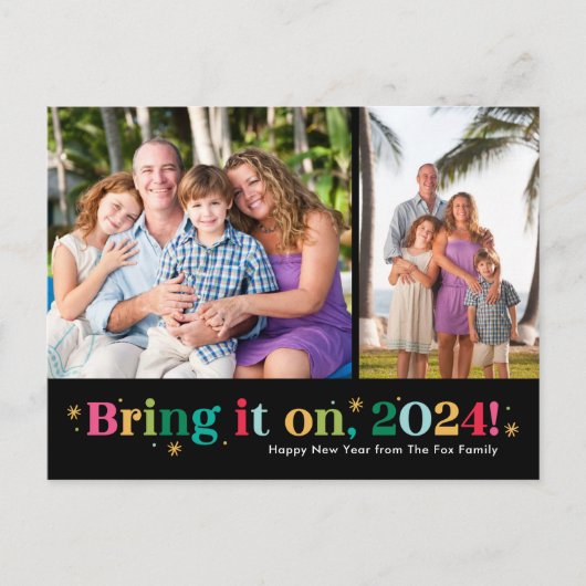 Breng het op twee foto's Happy New Year Briefkaart (Voorkant)