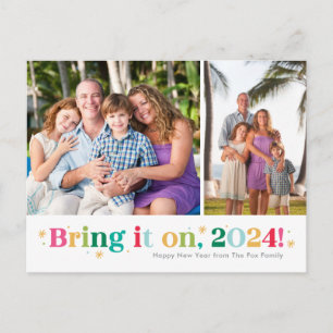 Breng het op twee foto's Happy New Year Briefkaart