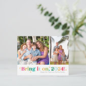 Breng het op twee foto's Nieuwjaarskaart Feestdagenkaart (Staand voorkant)